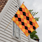 Orange And Black Argyle Pattern Print House Flag