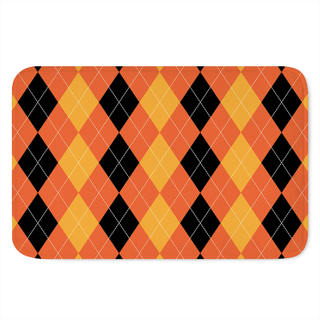 Orange And Black Argyle Pattern Print Indoor Door Mat