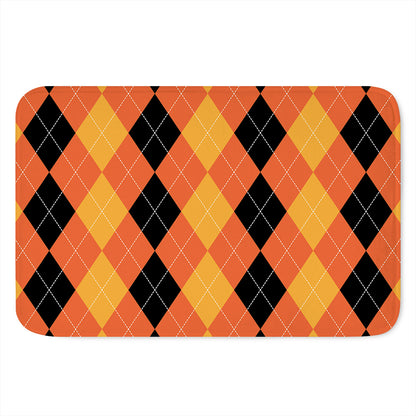 Orange And Black Argyle Pattern Print Indoor Door Mat