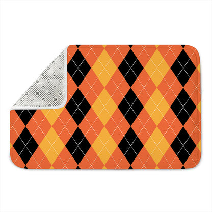 Orange And Black Argyle Pattern Print Indoor Door Mat