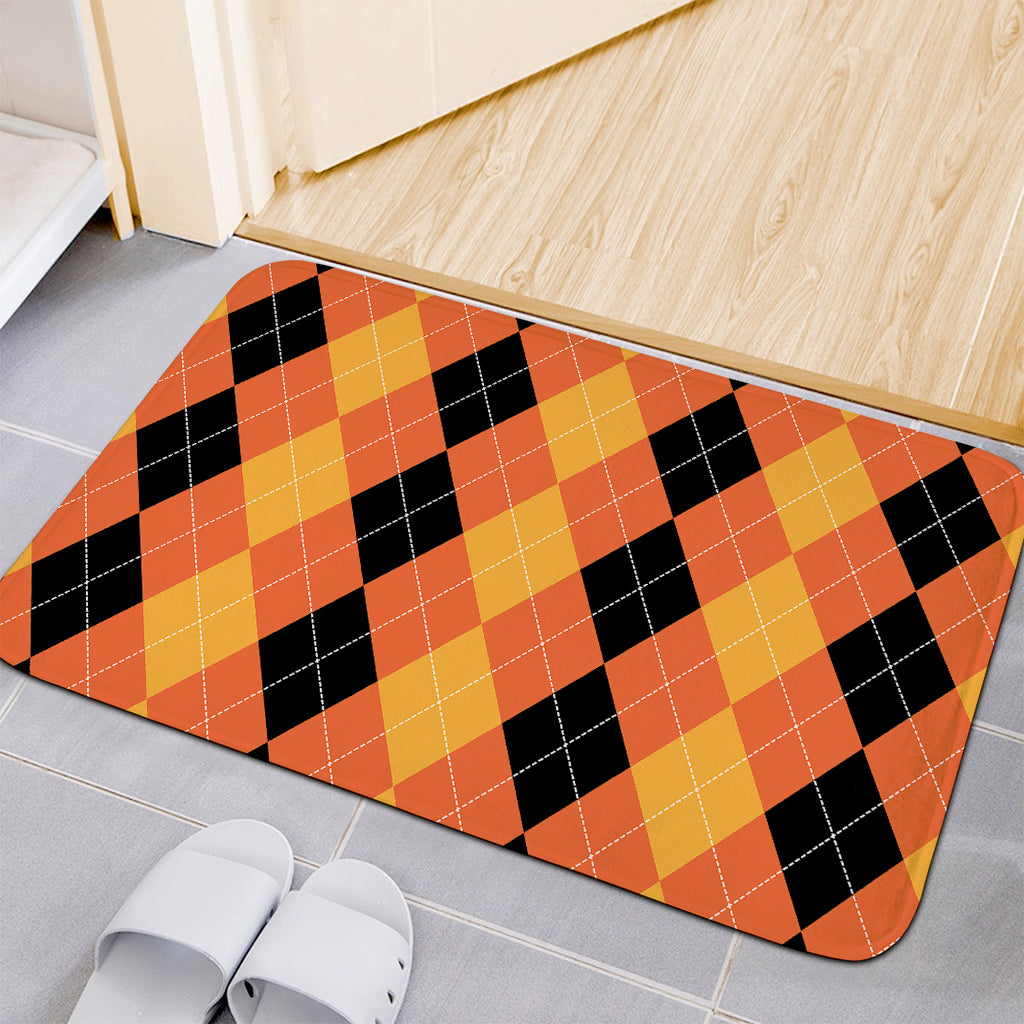 Orange And Black Argyle Pattern Print Indoor Door Mat