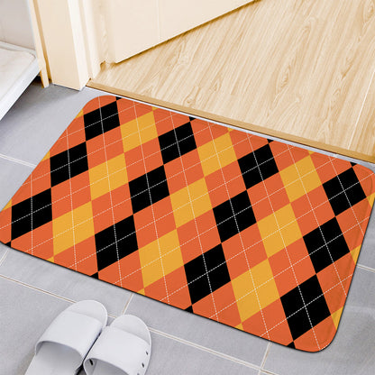 Orange And Black Argyle Pattern Print Indoor Door Mat