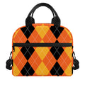 Orange And Black Argyle Pattern Print Insulated Lunch Bag