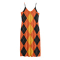 Orange And Black Argyle Pattern Print Jersey Midi Cami Dress