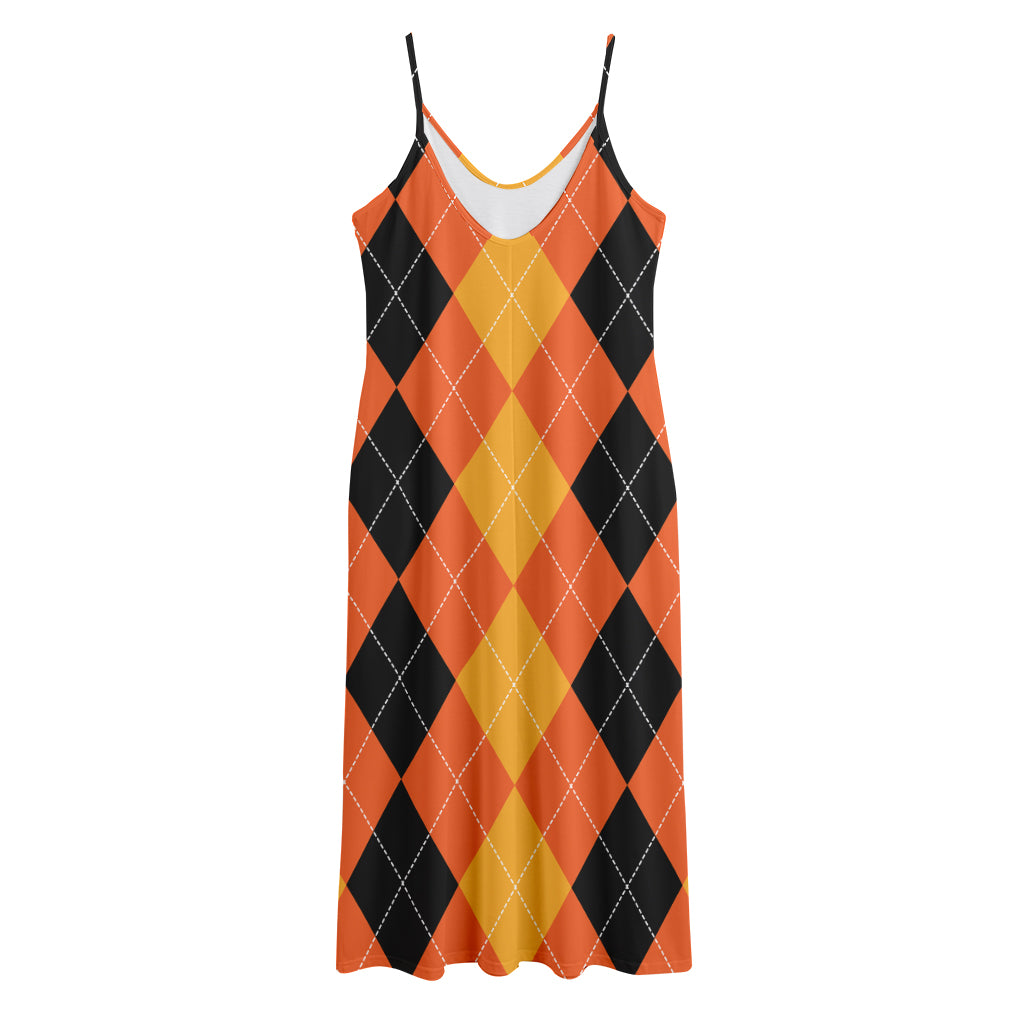 Orange And Black Argyle Pattern Print Jersey Midi Cami Dress