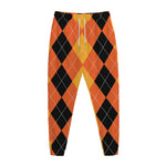 Orange And Black Argyle Pattern Print Jogger Pants