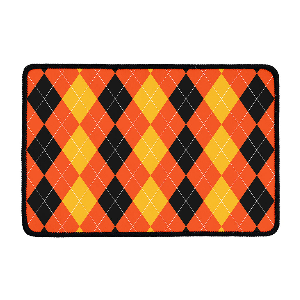 Orange And Black Argyle Pattern Print Kitchen Mat