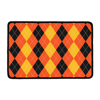 Orange And Black Argyle Pattern Print Kitchen Mat