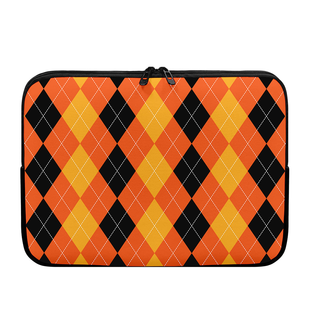 Orange And Black Argyle Pattern Print Laptop Sleeve