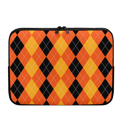 Orange And Black Argyle Pattern Print Laptop Sleeve