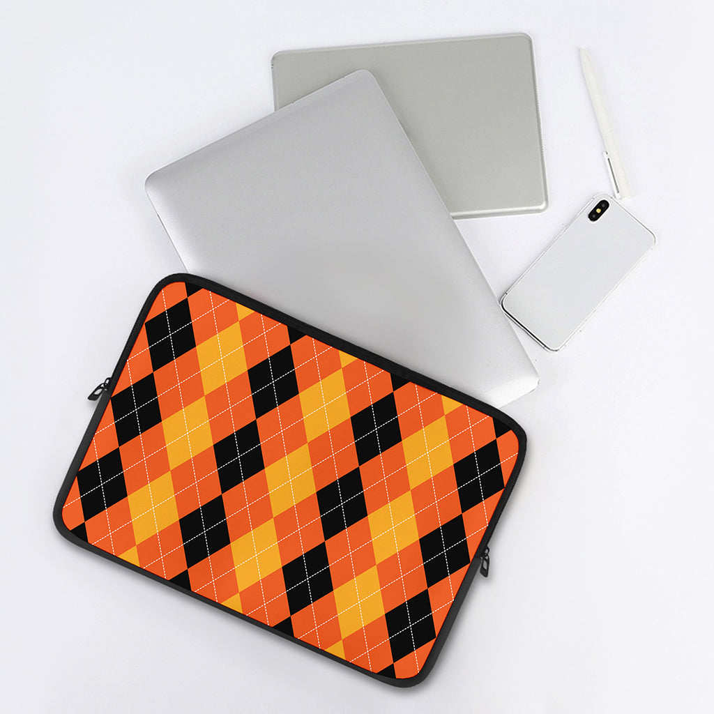 Orange And Black Argyle Pattern Print Laptop Sleeve