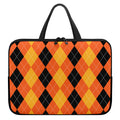Orange And Black Argyle Pattern Print Laptop Sleeve With Handle