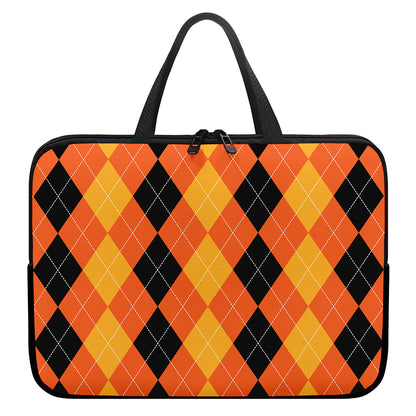 Orange And Black Argyle Pattern Print Laptop Sleeve With Handle