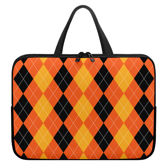 Orange And Black Argyle Pattern Print Laptop Sleeve With Handle