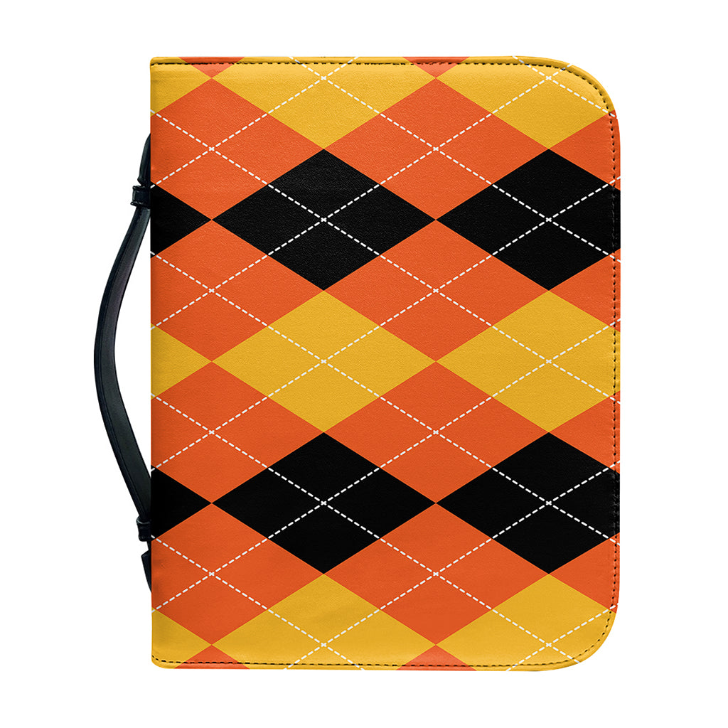 Orange And Black Argyle Pattern Print Leather Bible Cover
