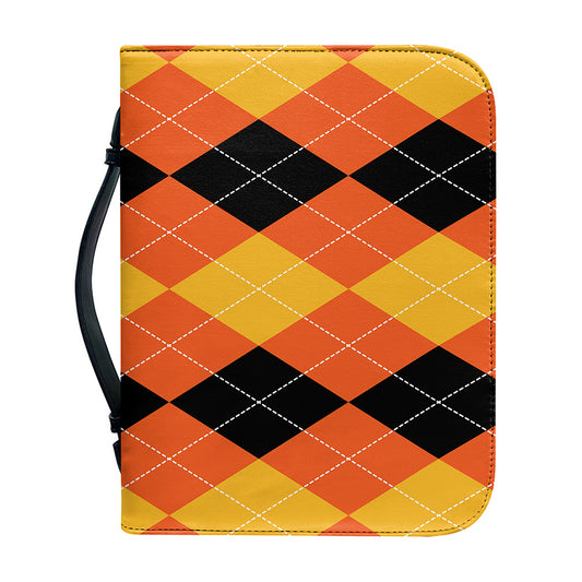 Orange And Black Argyle Pattern Print Leather Bible Cover
