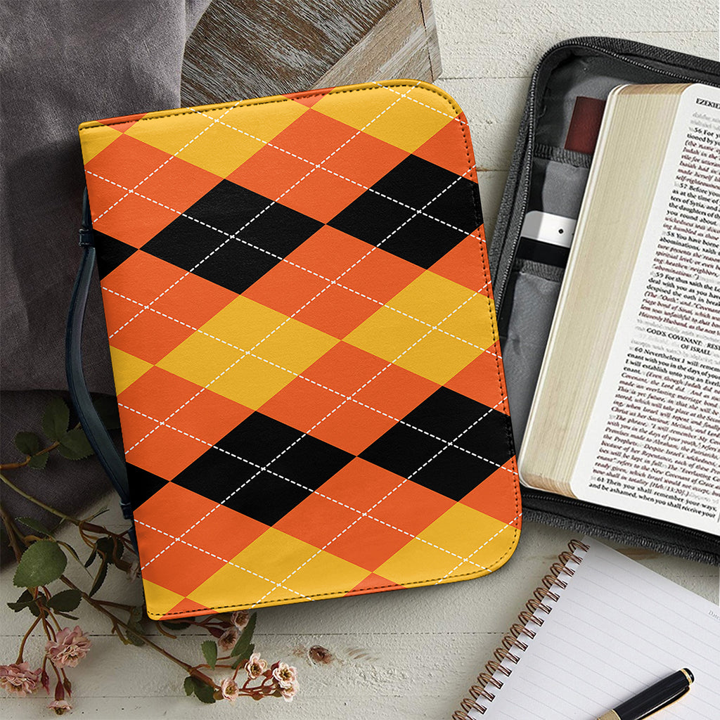 Orange And Black Argyle Pattern Print Leather Bible Cover