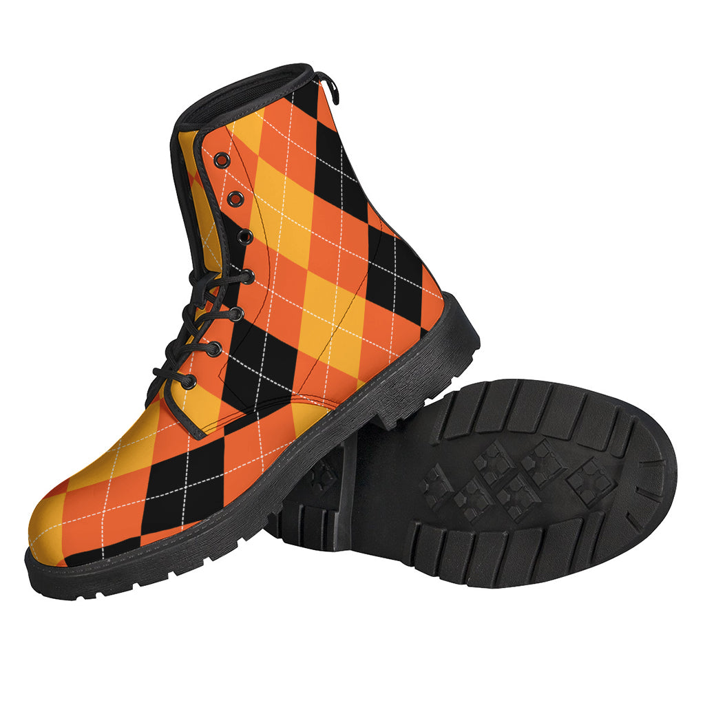 Orange And Black Argyle Pattern Print Backpack