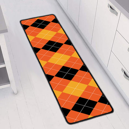 Orange And Black Argyle Pattern Print Long Kitchen Mat