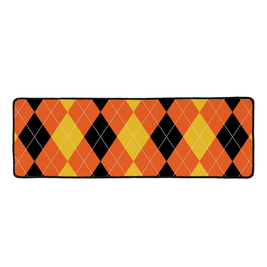 Orange And Black Argyle Pattern Print Long Kitchen Mat
