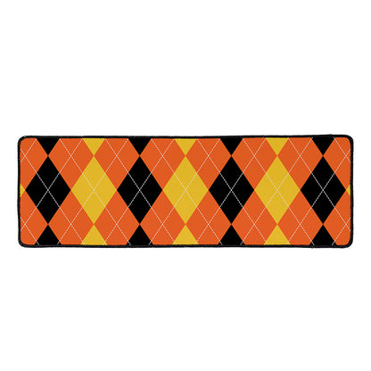 Orange And Black Argyle Pattern Print Long Kitchen Mat