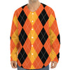 Orange And Black Argyle Pattern Print Long Sleeve Baseball Jersey