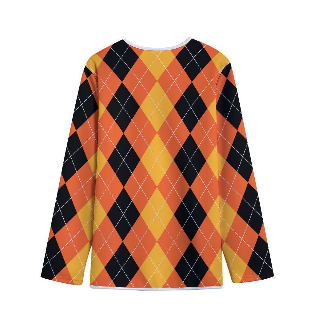 Orange And Black Argyle Pattern Print Long Sleeve Short Coat
