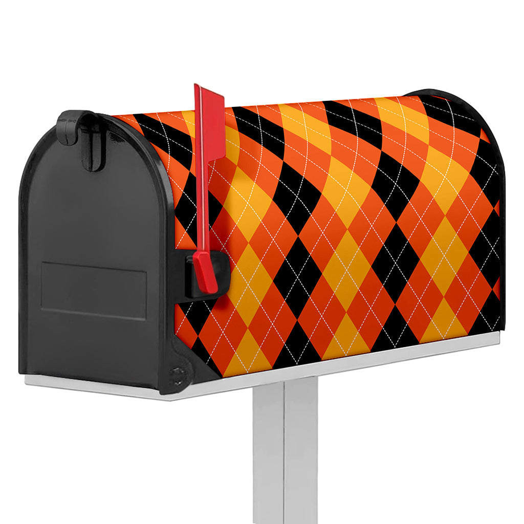 Orange And Black Argyle Pattern Print Mailbox Cover