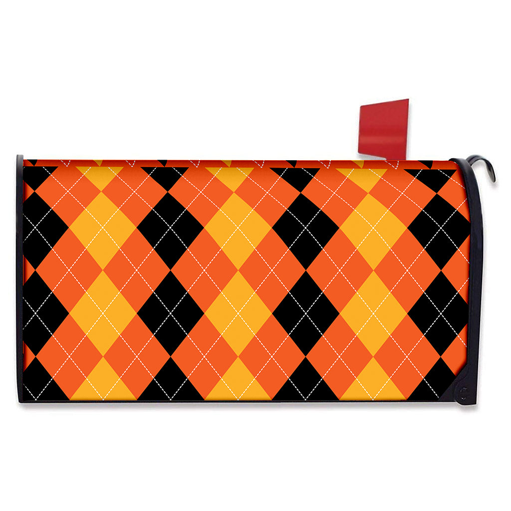 Orange And Black Argyle Pattern Print Mailbox Cover