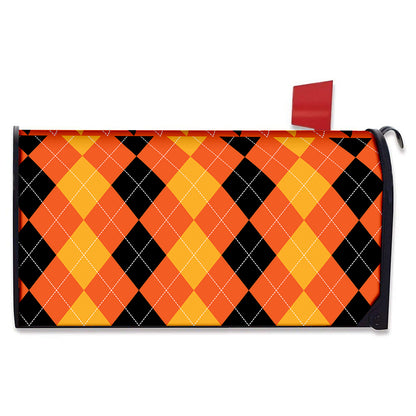 Orange And Black Argyle Pattern Print Mailbox Cover