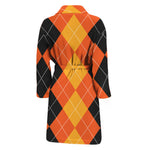 Orange And Black Argyle Pattern Print Men's Bathrobe