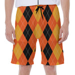 Orange And Black Argyle Pattern Print Men's Beach Shorts