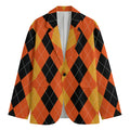 Orange And Black Argyle Pattern Print Men's Blazer