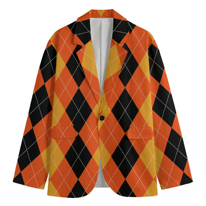 Orange And Black Argyle Pattern Print Men's Blazer