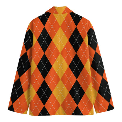 Orange And Black Argyle Pattern Print Men's Blazer