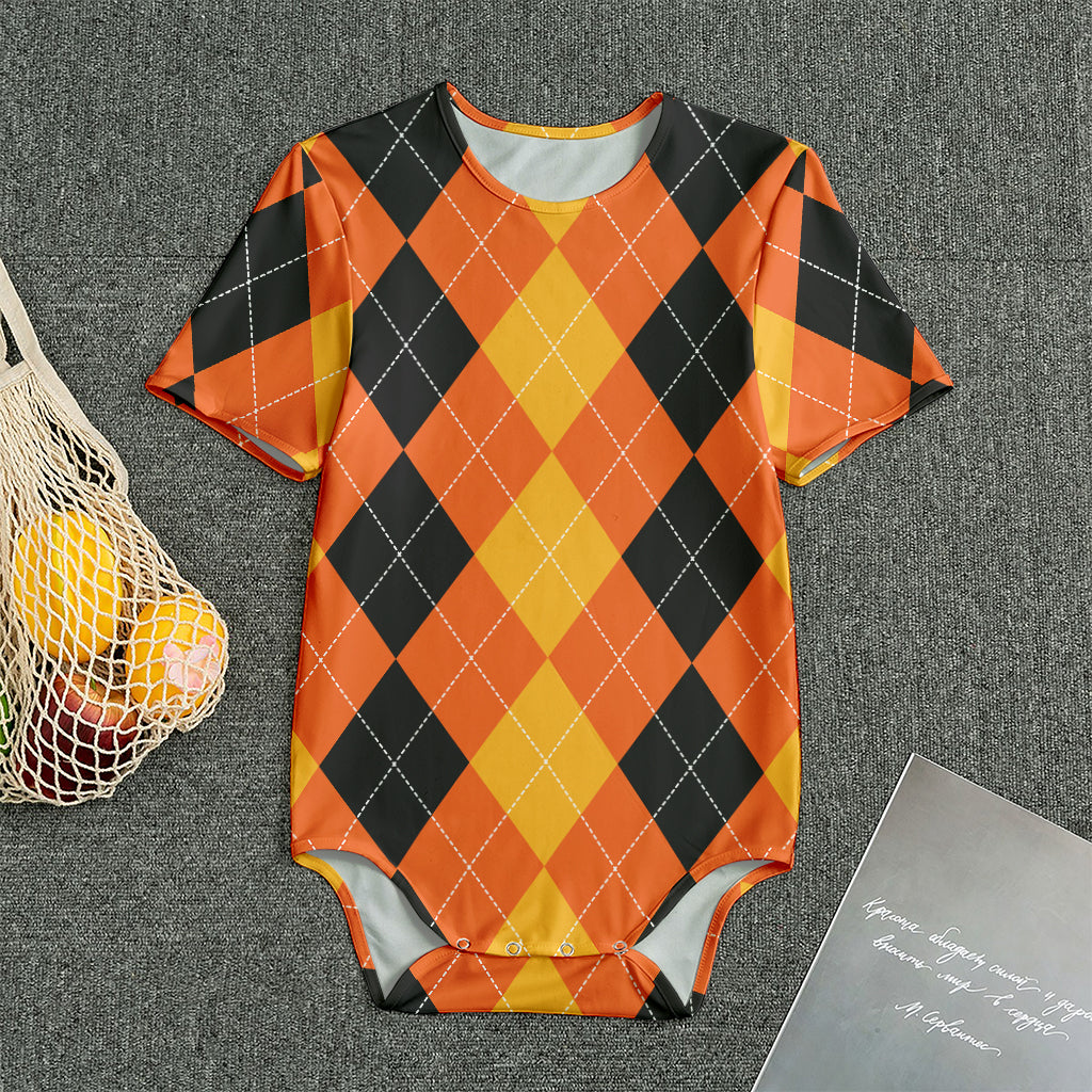 Orange And Black Argyle Pattern Print Men's Bodysuit