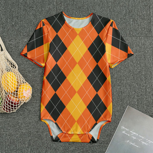 Orange And Black Argyle Pattern Print Men's Bodysuit