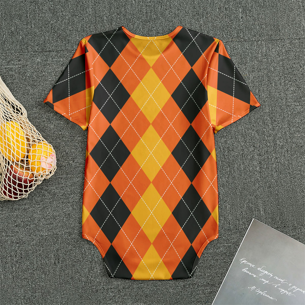 Orange And Black Argyle Pattern Print Men's Bodysuit