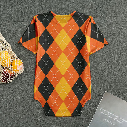 Orange And Black Argyle Pattern Print Men's Bodysuit