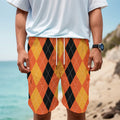 Orange And Black Argyle Pattern Print Men's Cargo Shorts