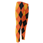 Orange And Black Argyle Pattern Print Men's Compression Pants