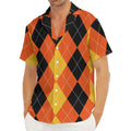Orange And Black Argyle Pattern Print Men's Deep V-Neck Shirt