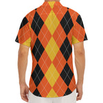 Orange And Black Argyle Pattern Print Men's Deep V-Neck Shirt