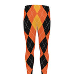 Orange And Black Argyle Pattern Print Men's leggings