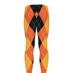 Orange And Black Argyle Pattern Print Men's leggings