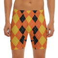 Orange And Black Argyle Pattern Print Men's Long Boxer Briefs