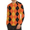 Orange And Black Argyle Pattern Print Men's Long Sleeve Rash Guard