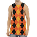 Orange And Black Argyle Pattern Print Men's Muscle Tank Top