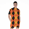 Orange And Black Argyle Pattern Print Men's Romper