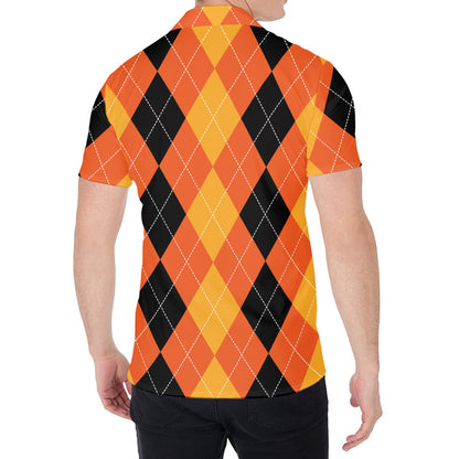Orange And Black Argyle Pattern Print Men's Shirt